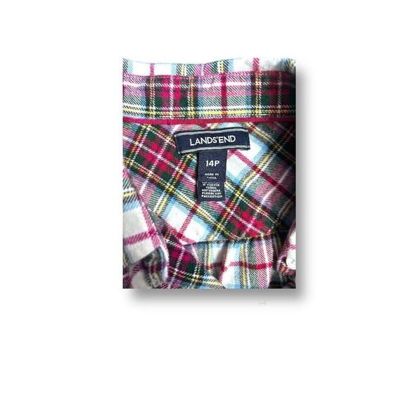 Lands' End 14P Plaid Flannel Shirt Multicolor Cotton Button Up Long Sleeve Cozy - Picture 4 of 8